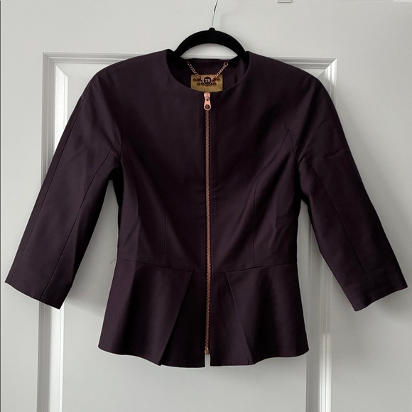 Ted Baker Size 1 (US 4) Working Title Eben Peplum Zip-Front Blazer - Plum - Picture 4 of 9